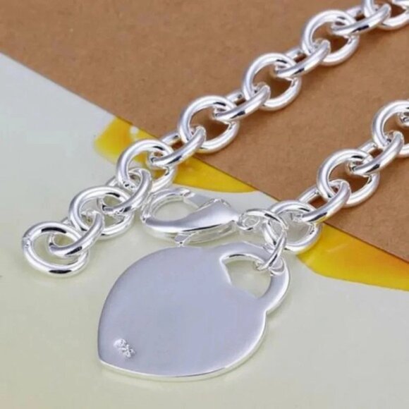 925 Sterling Silver Heart Chain Bracelet - Picture 2 of 7